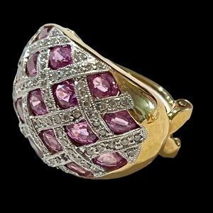 Earring Diamonds sapphire pink 5 cart total 18k gold vintage $14500